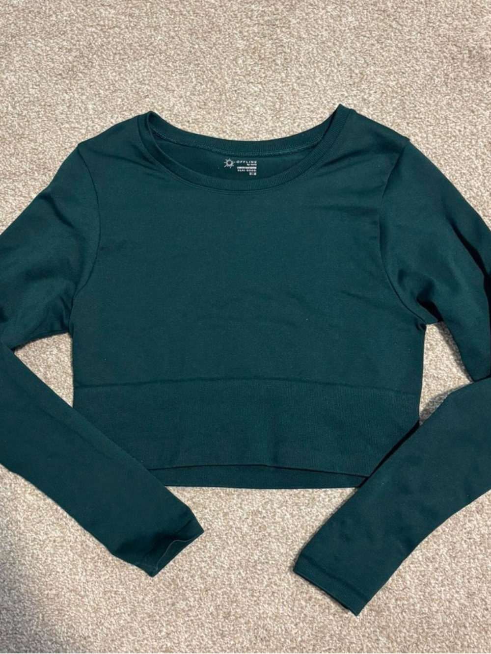 aerie Long Sleeve Crop Top in Dark Teal